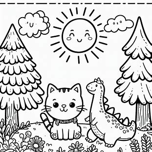 Beautiful cat in the garden for kids coloring