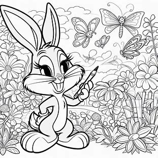 Bugs Bunny in the garden for kids coloring