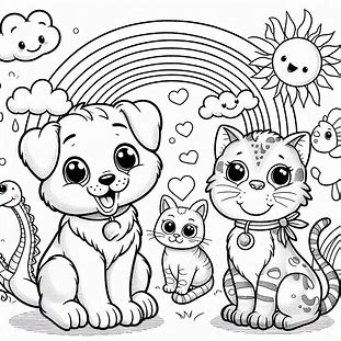 Dog and cats for kids coloring