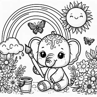 Elephant in the garden for kids coloring