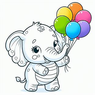 Elephant with balon for kids coloring