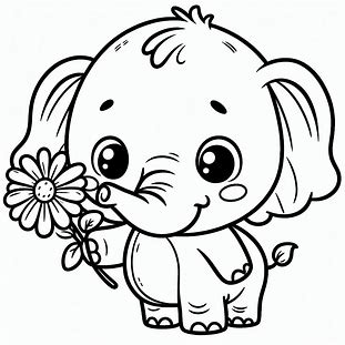 Elephant with flower for kids coloring