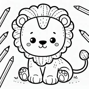 Lion with pencils for kids coloring