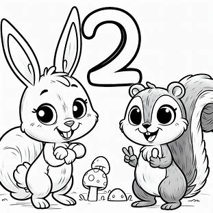 Number 2 With 2 Animals For Kids Coloring